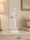 Elegant Lady Reading Book Sculpture | Modern White Resin Home Decor Figurine