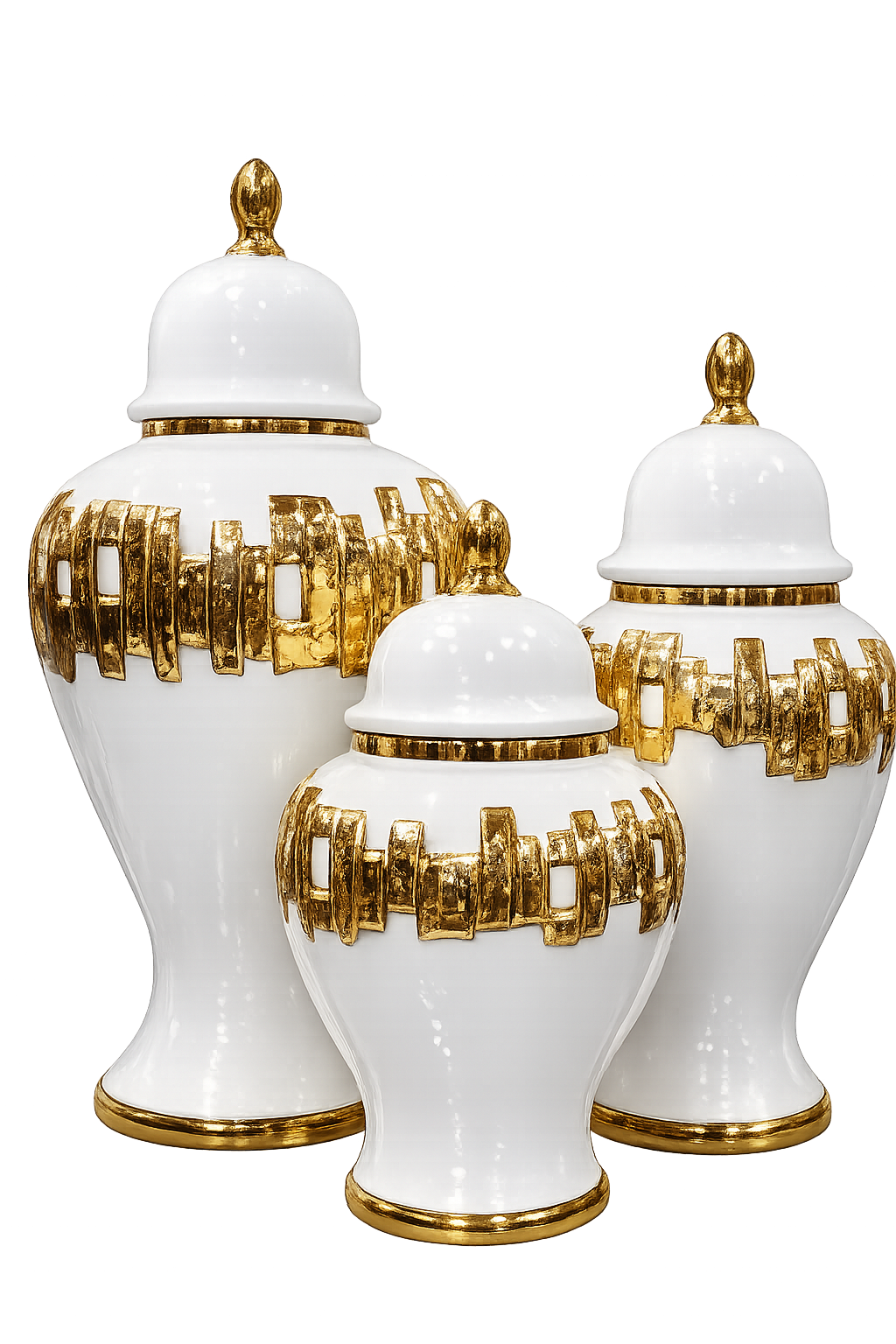 Luxury White & Gold Ceramic Candy Jar Set | Decorative Temple Jars for Living Room & Console Table (Set of 3)