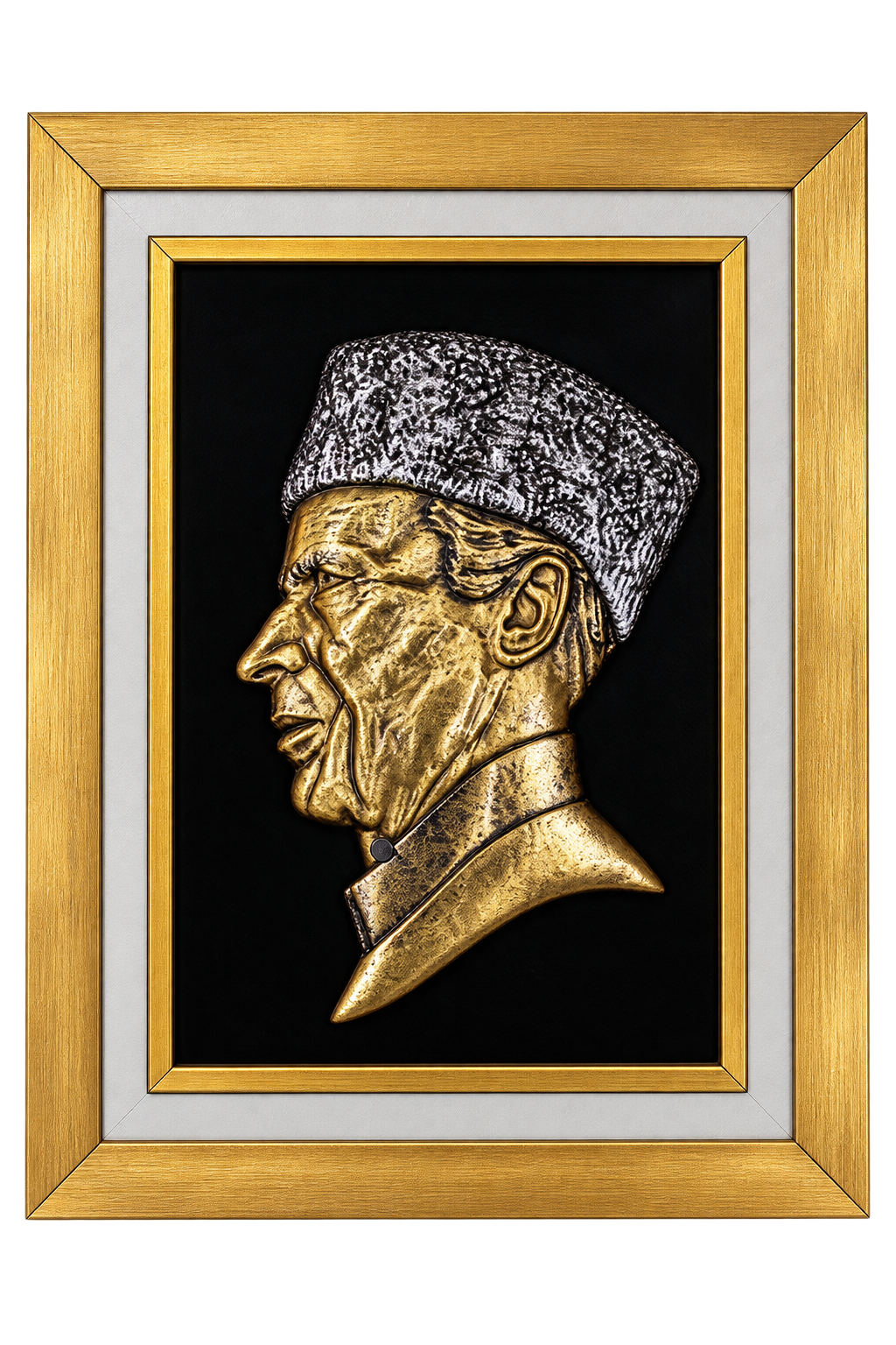 Luxury Golden Quaid e Azam Sculpture Vintage Portrait Wall Art Frame