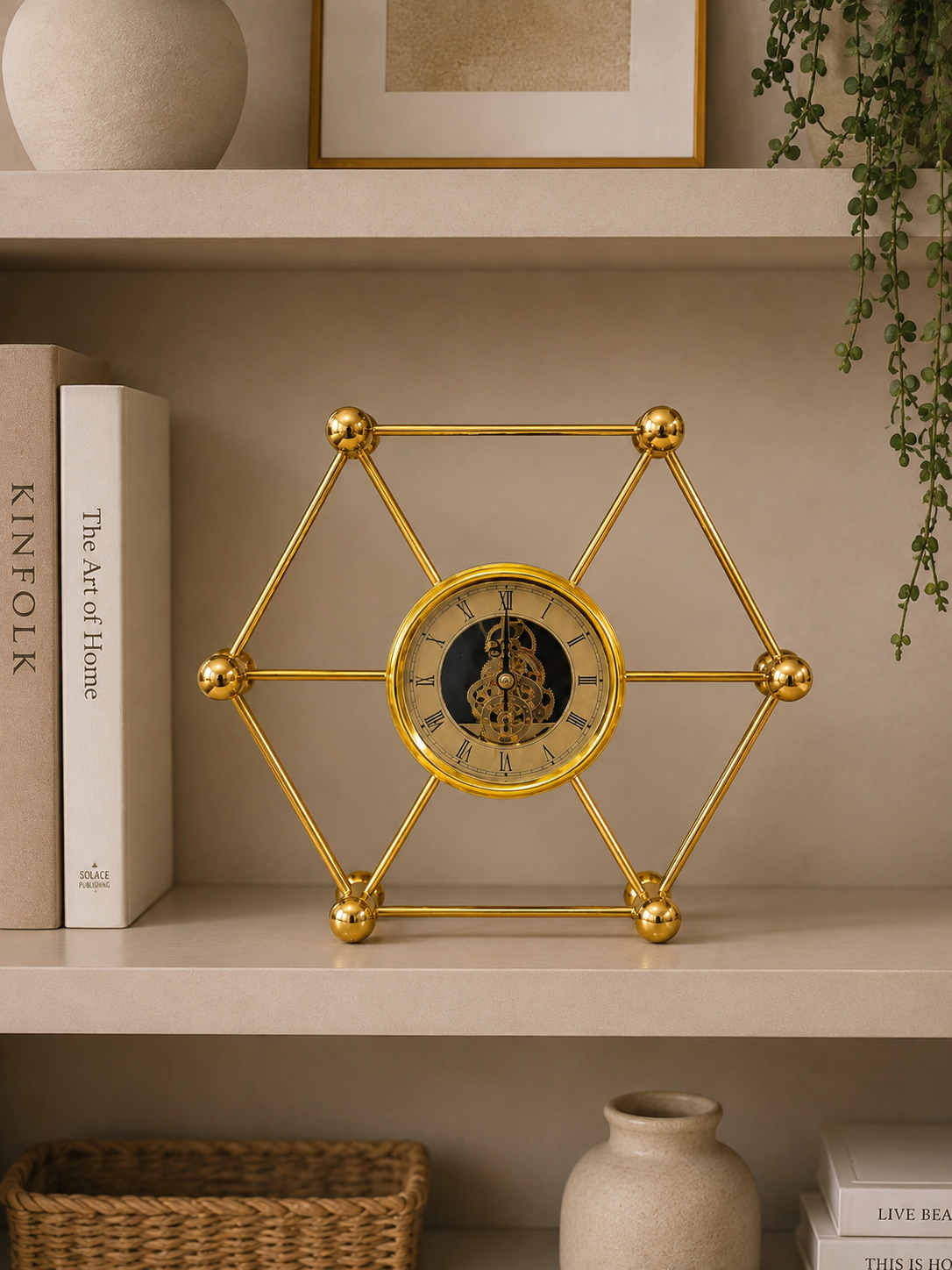 Luxury Geometric Metal Table Clock – Modern Gold Decorative Desk & Shelf Clock