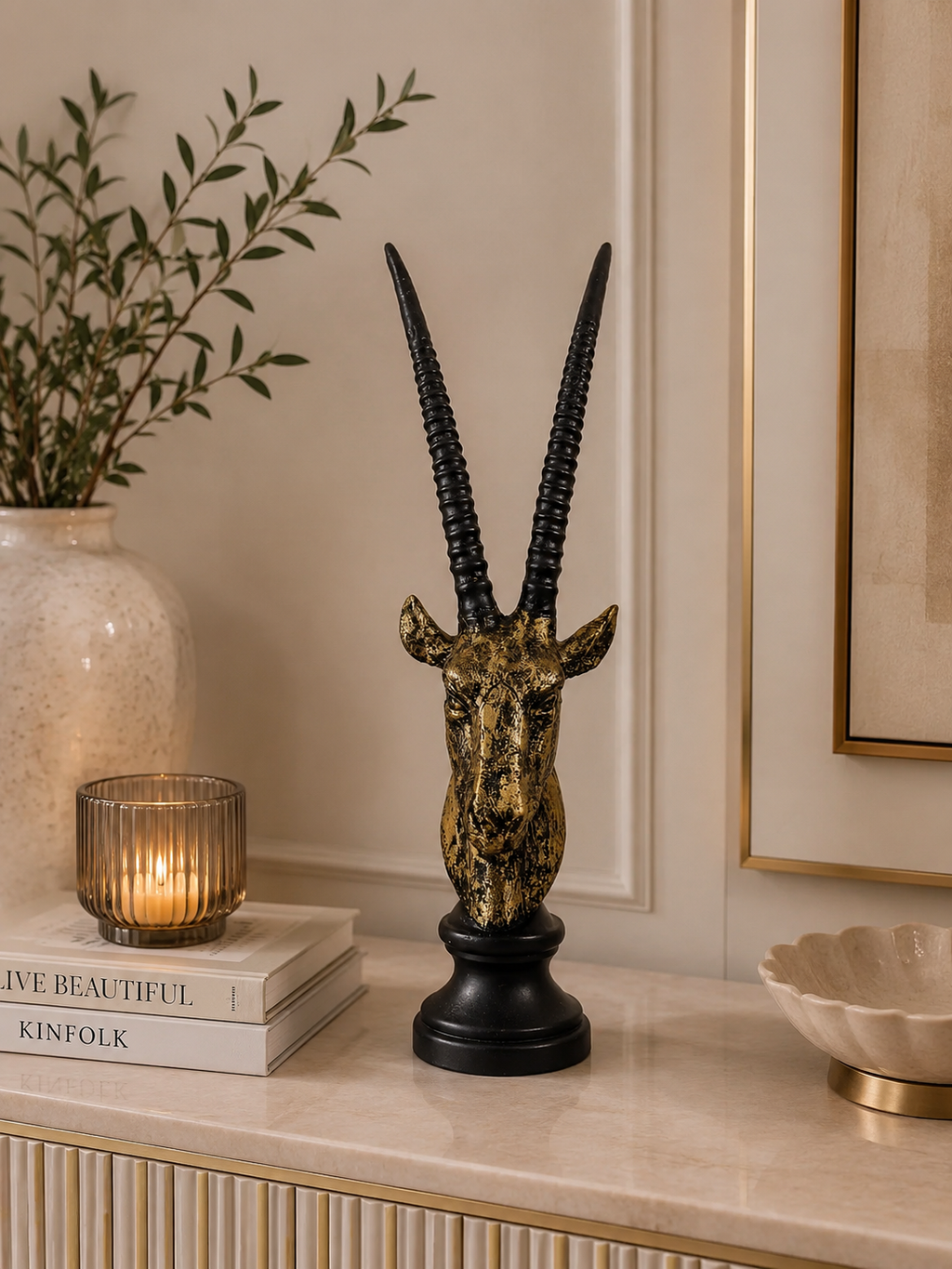 Abstract Antelope Head Sculpture | Luxury Resin Gazelle Bust Statue | Modern Animal Showpiece for Home & Office Décor
