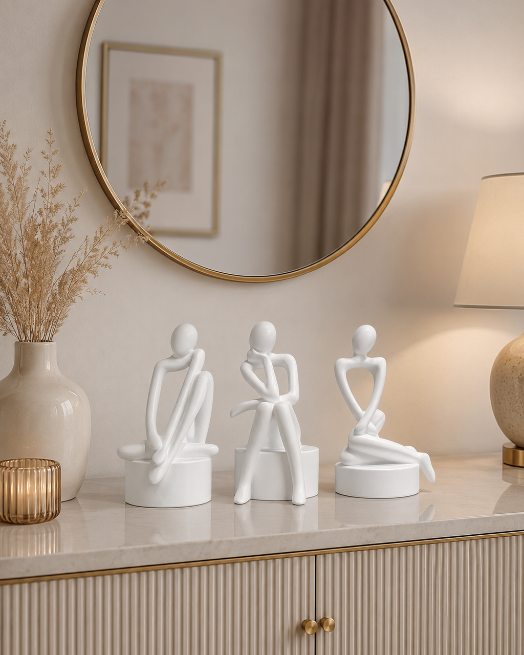 Modern Abstract White Thinker Sculpture Set – Minimalist Resin Decorative Showpieces for Home & Office (Set of 3)