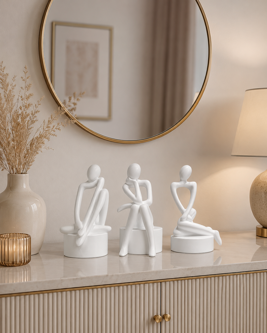 Modern Abstract White Thinker Sculpture Set – Minimalist Resin Decorative Showpieces for Home & Office (Set of 3)