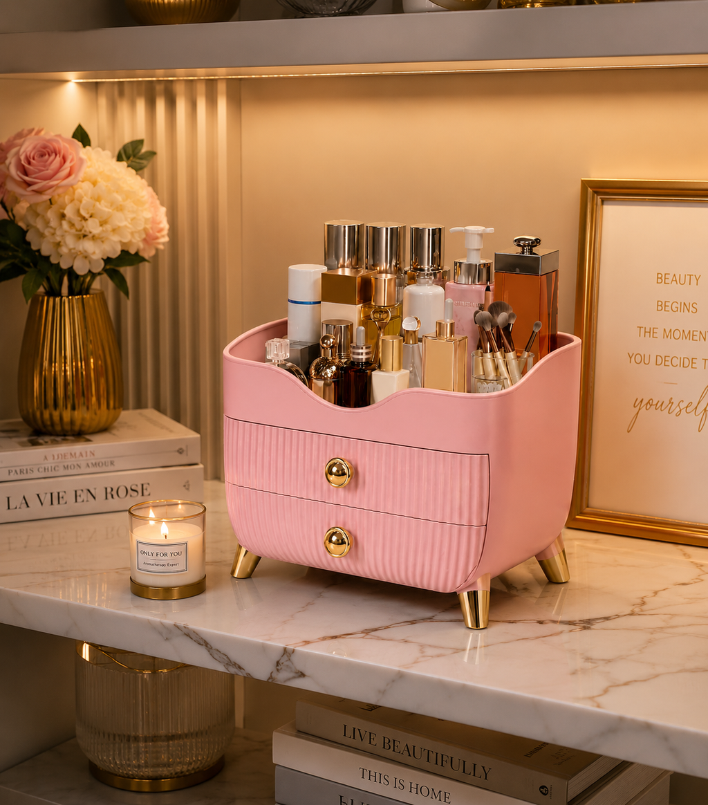 Pink Luxury Makeup Organizer with Drawers – Vanity &amp; Cosmetics Storage