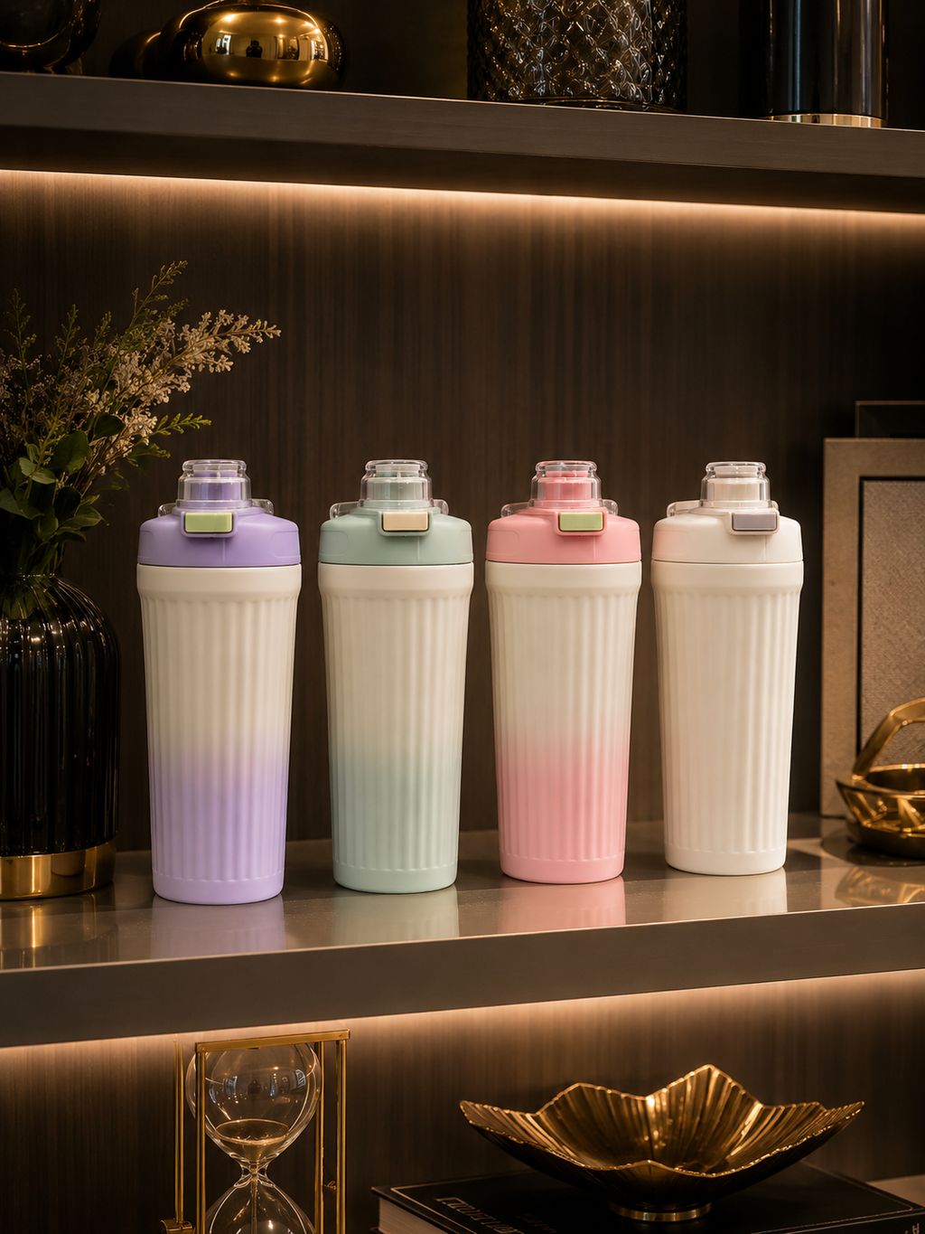 Minimalist Fluted Stainless Steel Tumbler – Insulated Pastel Gradient Travel Mug