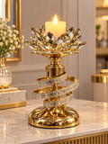 Luxury Gold Crystal Lotus Candle Holder – Spiral Rhinestone Candle Stand