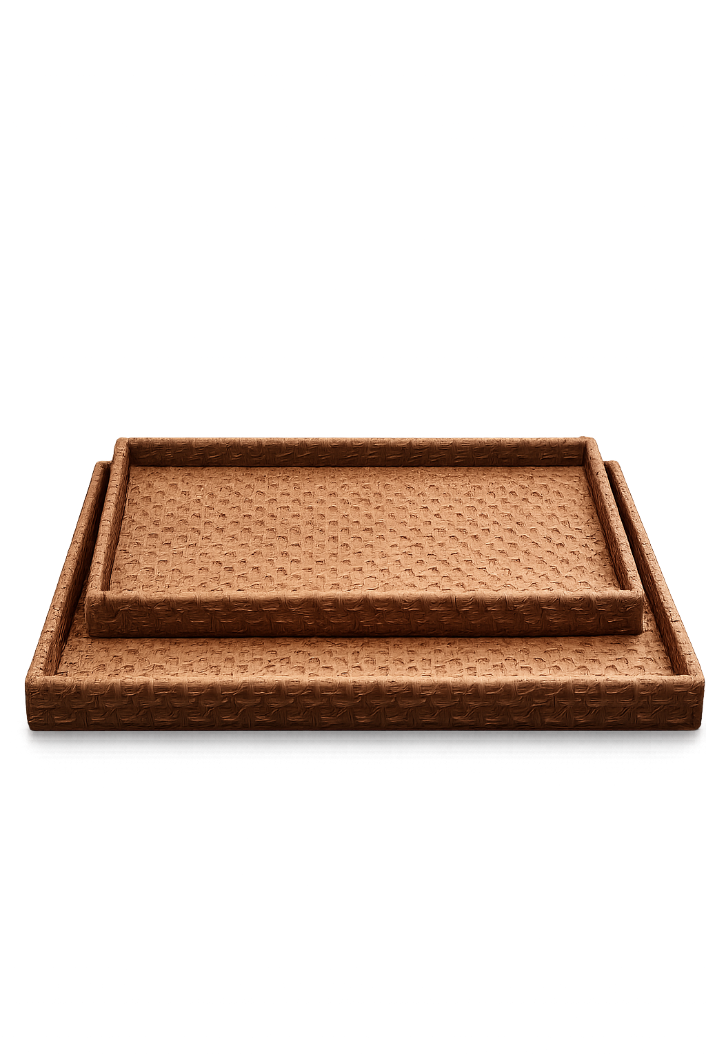 Luxury Leather Serving Tray Set | Brown Decorative Nesting Trays | Coffee Table & Ottoman Organizer (Set of 2)