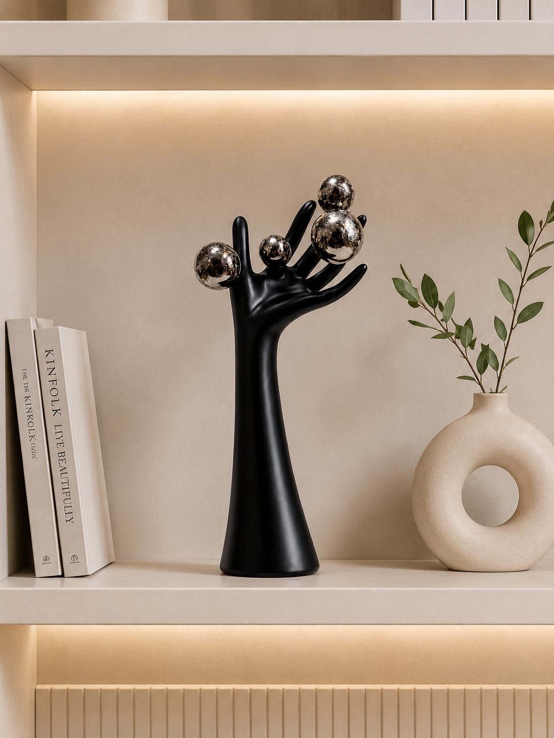 Modern Abstract Hand Sculpture with Metallic Spheres – Luxury Resin Decorative Accent for Home & Office