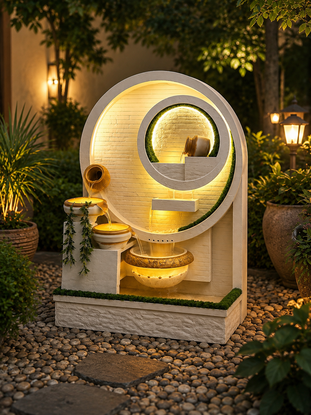 Luxury Modern LED Indoor & Outdoor Water Fountain – Decorative Circular Waterfall Feature