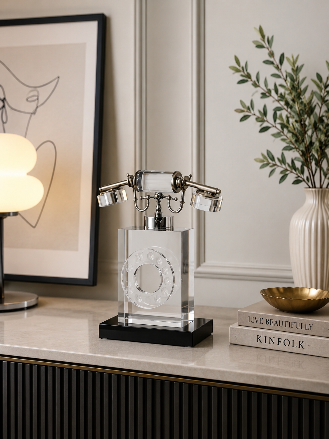 Luxury Crystal Vintage Telephone Decorative Showpiece