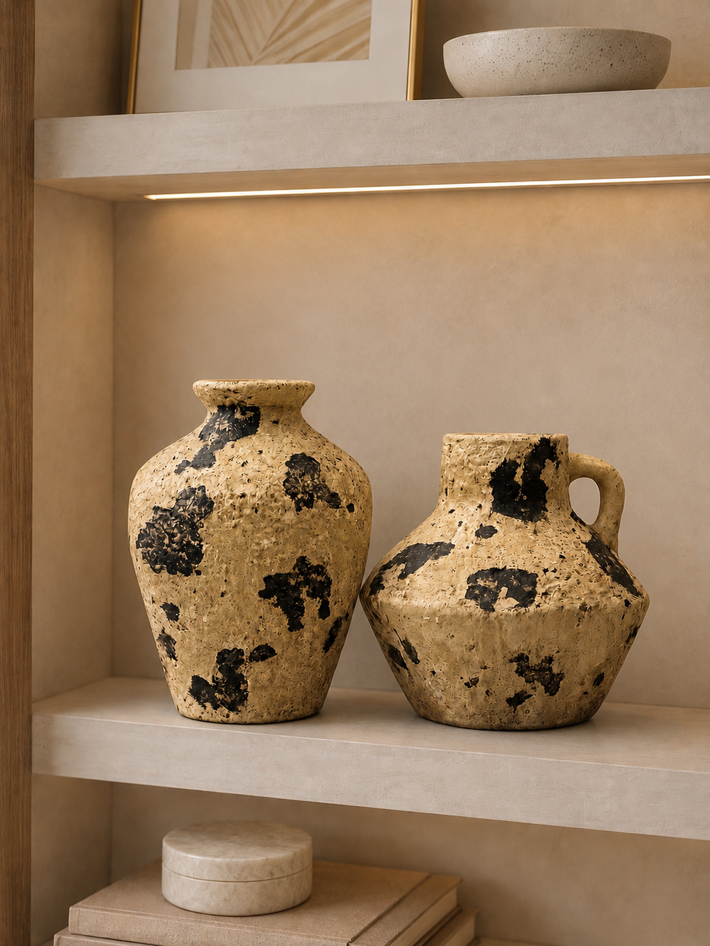 Rustic Textured Ceramic Vase Set – Modern Decorative Flower Vases for Home Décor (Set of 2)
