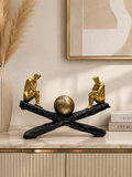 Abstract Thinker Couple Sculpture with Golden Sphere | Modern Resin Home Decor Statue