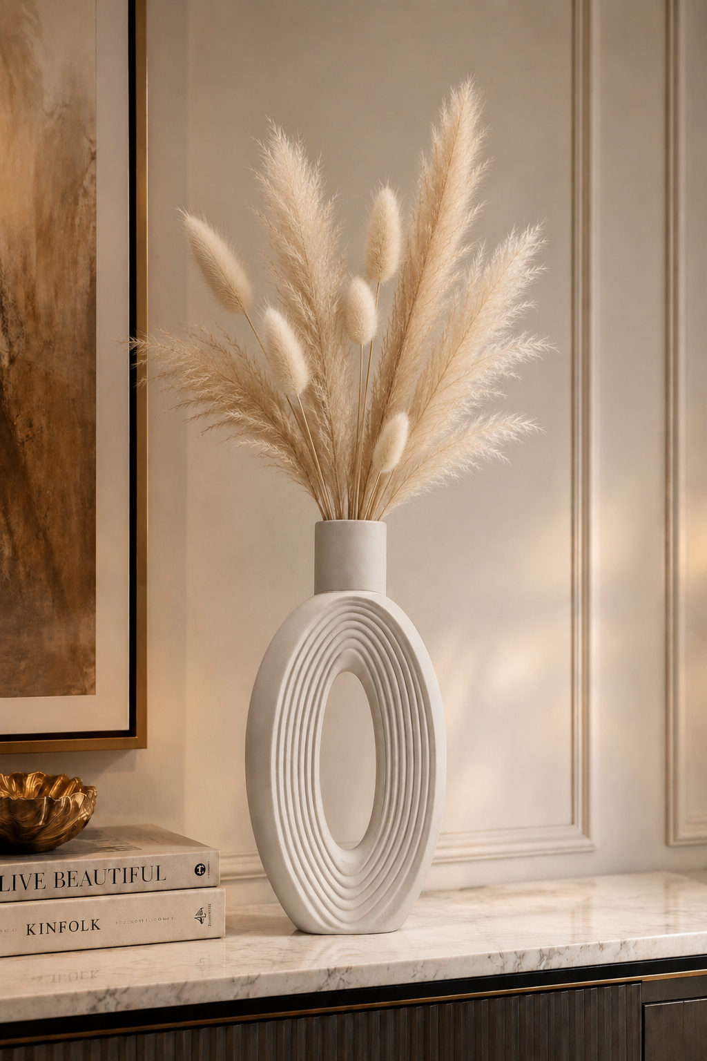 Modern Minimalist Resin Hollow Vase | Luxury White Decorative Vase for Home Décor