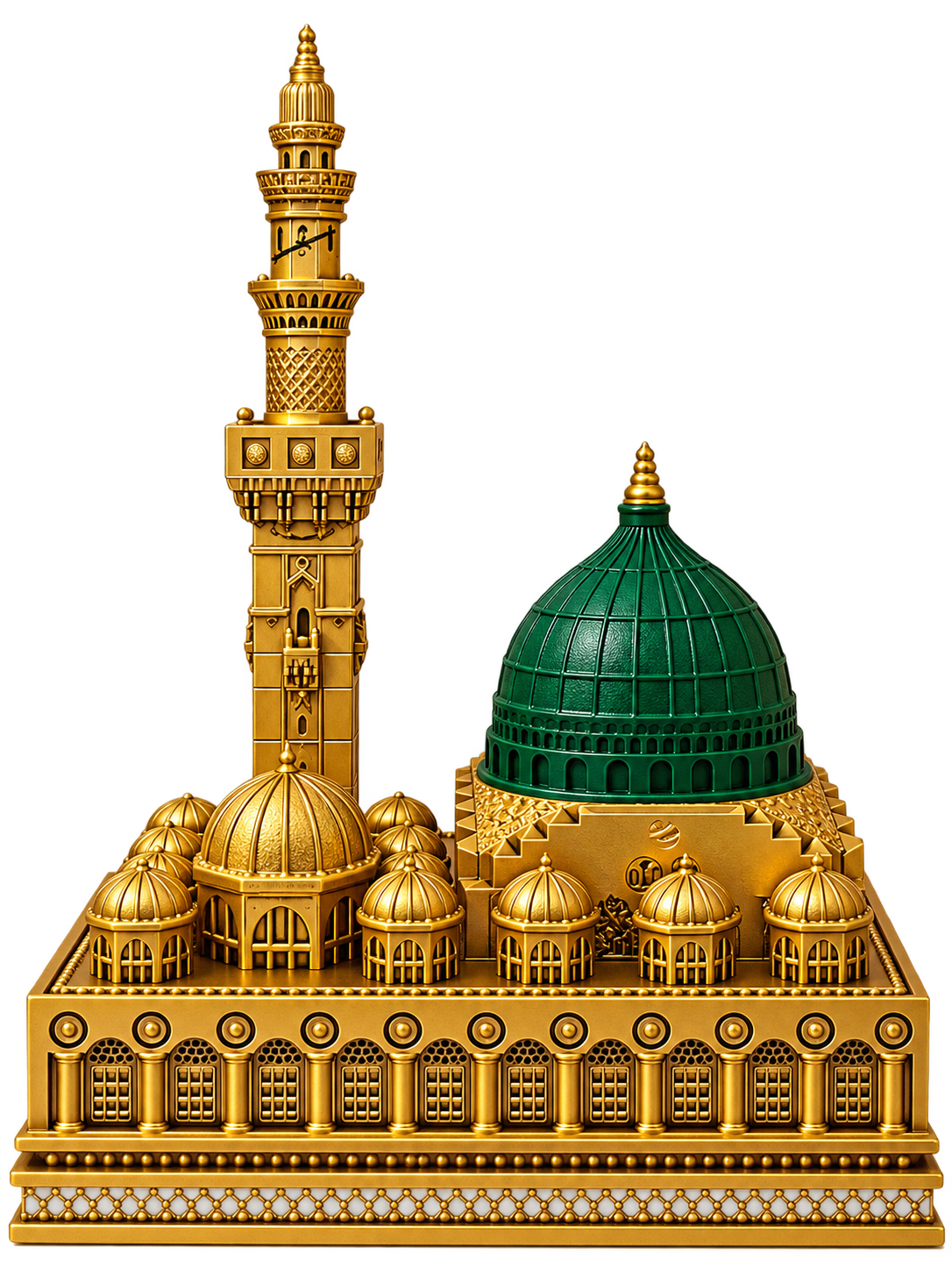 Luxury Masjid An-Nabawi Inspired Green Dome & Minaret Islamic Decorative Showpiece – Gold Finish