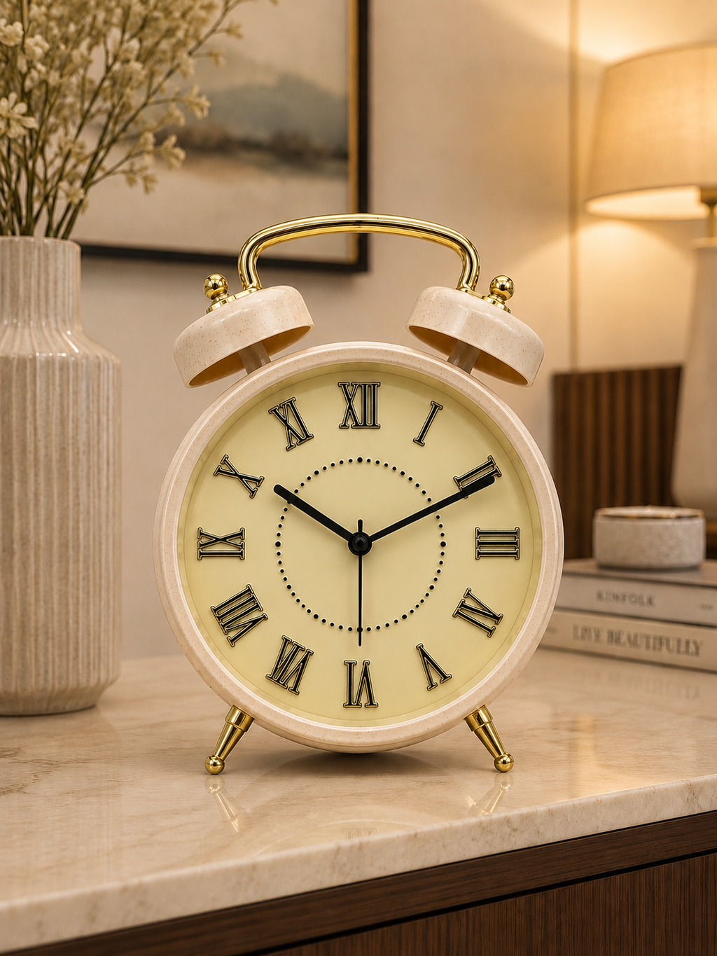 Vintage Roman Numeral Resin Alarm Clock – Luxury Table & Bedside Desk Clock