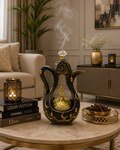 Luxury Arabic Dallah Bakhoor Burner | Decorative Coffee Pot Style Mabkhara | Black & Gold Oud Incense Burner | Islamic Home Décor