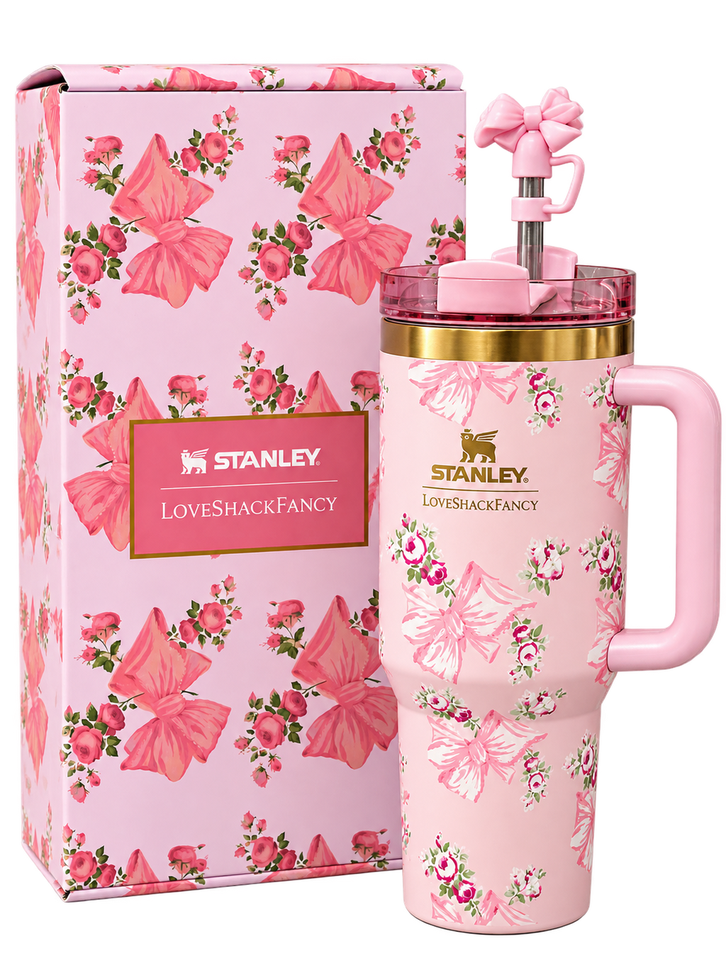 Stanley x LoveShackFancy Pink Floral Bow Quencher H2.0 Tumbler 40 oz