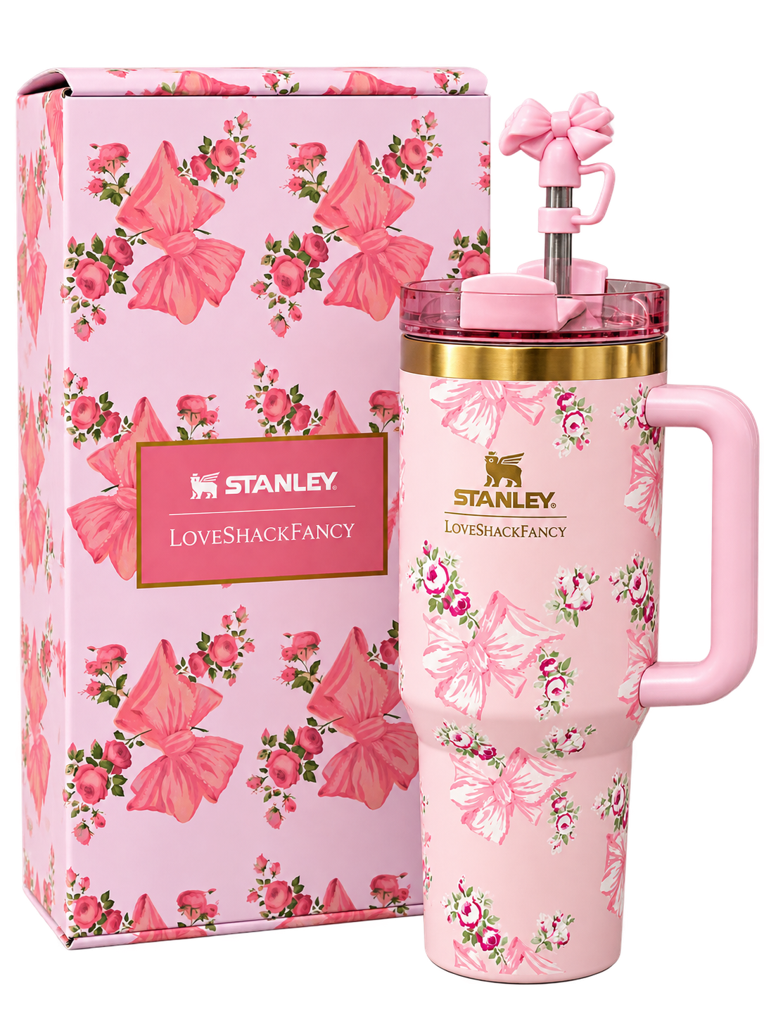 Stanley x LoveShackFancy Pink Floral Bow Quencher H2.0 Tumbler 40 oz