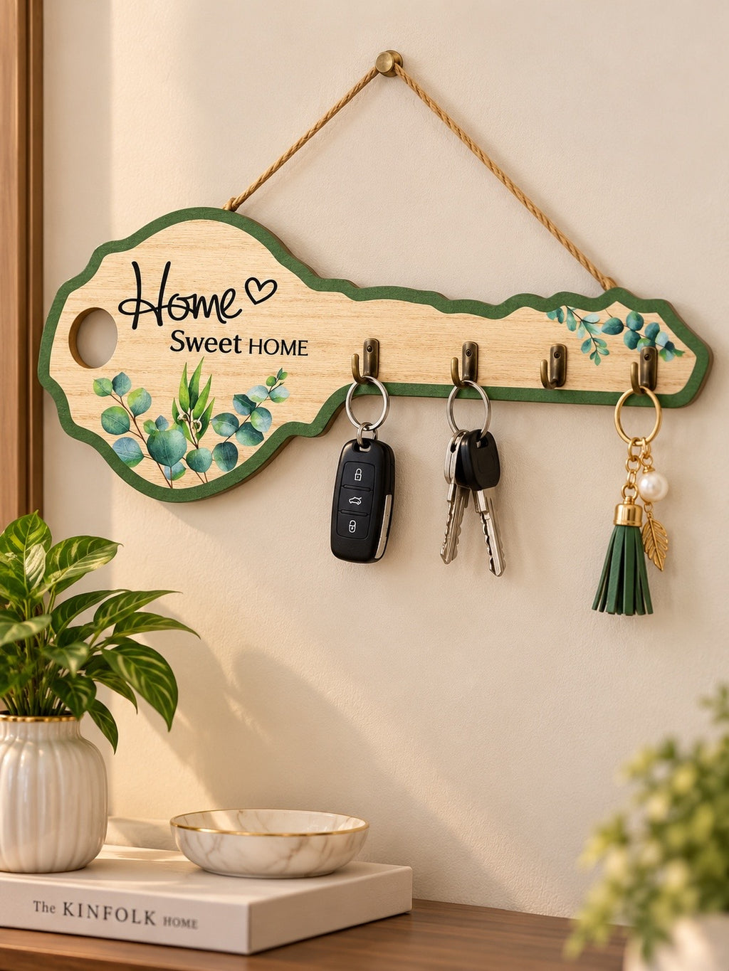 Home Sweet Home Wooden Key Holder – Wall-Mounted Key Organizer & Decorative Wall Décor
