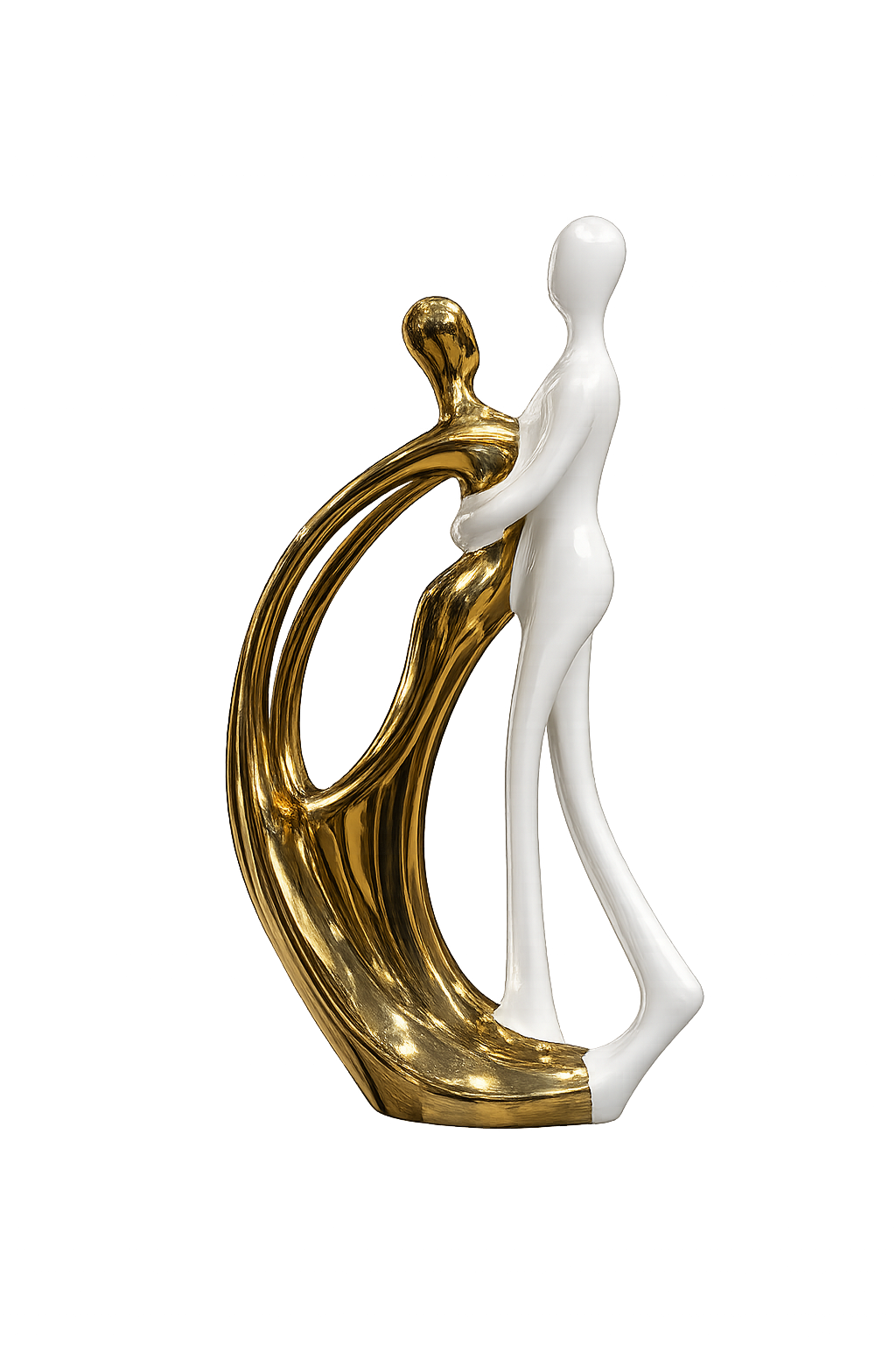 Modern Abstract Couple Sculpture – Gold & White Resin Romantic Showpiece | Luxury Home Decor Figurine