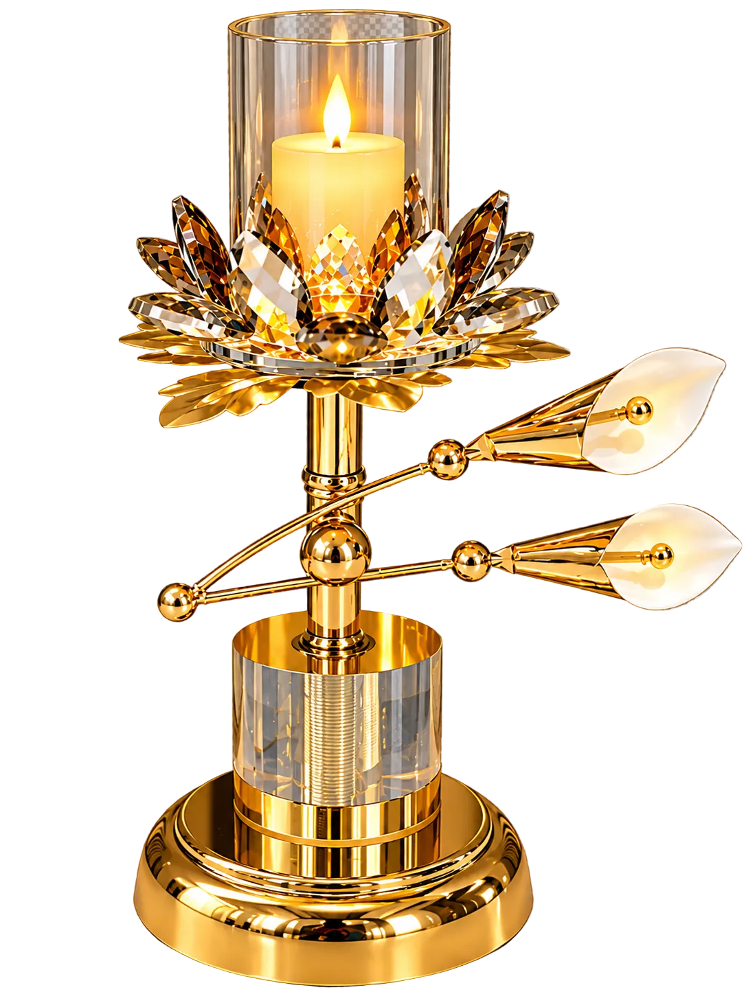 Luxury Gold Crystal Lotus Candle Holder with Floral Leaf Design