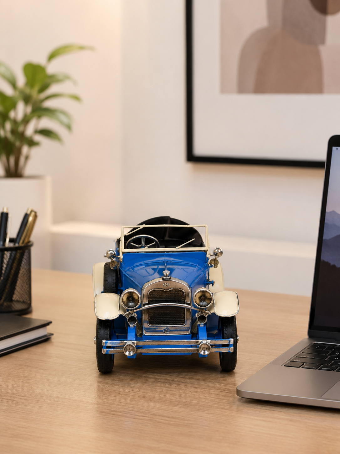 Vintage Blue Classic Car Decorative Showpiece – Retro Metal Car Model