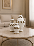 Luxury White & Gold Ceramic Ginger Jar Set | Decorative Candy Jars for Living Room & Console Table (Set of 3)