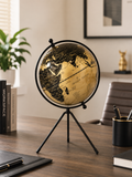 Luxury Black & Gold 360° Rotating World Globe on Tripod Stand – Decorative Tabletop Globe
