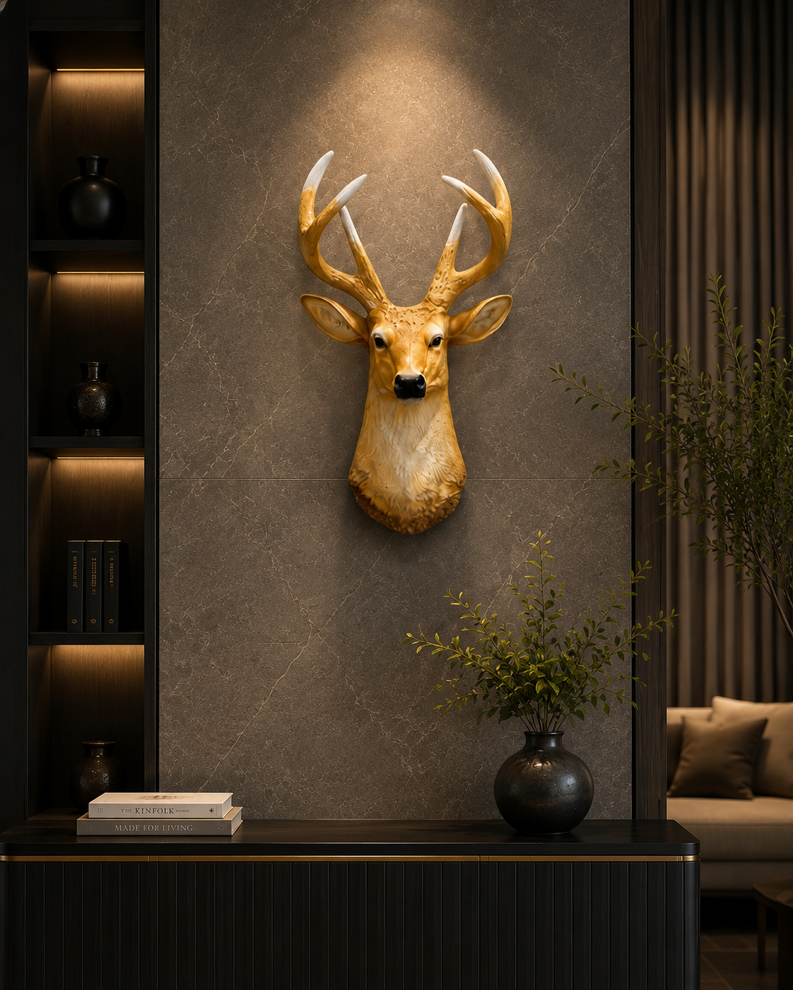Luxury Deer Head Wall Mount – Premium Resin Stag Wall Décor for Living Room, Office & Entryway