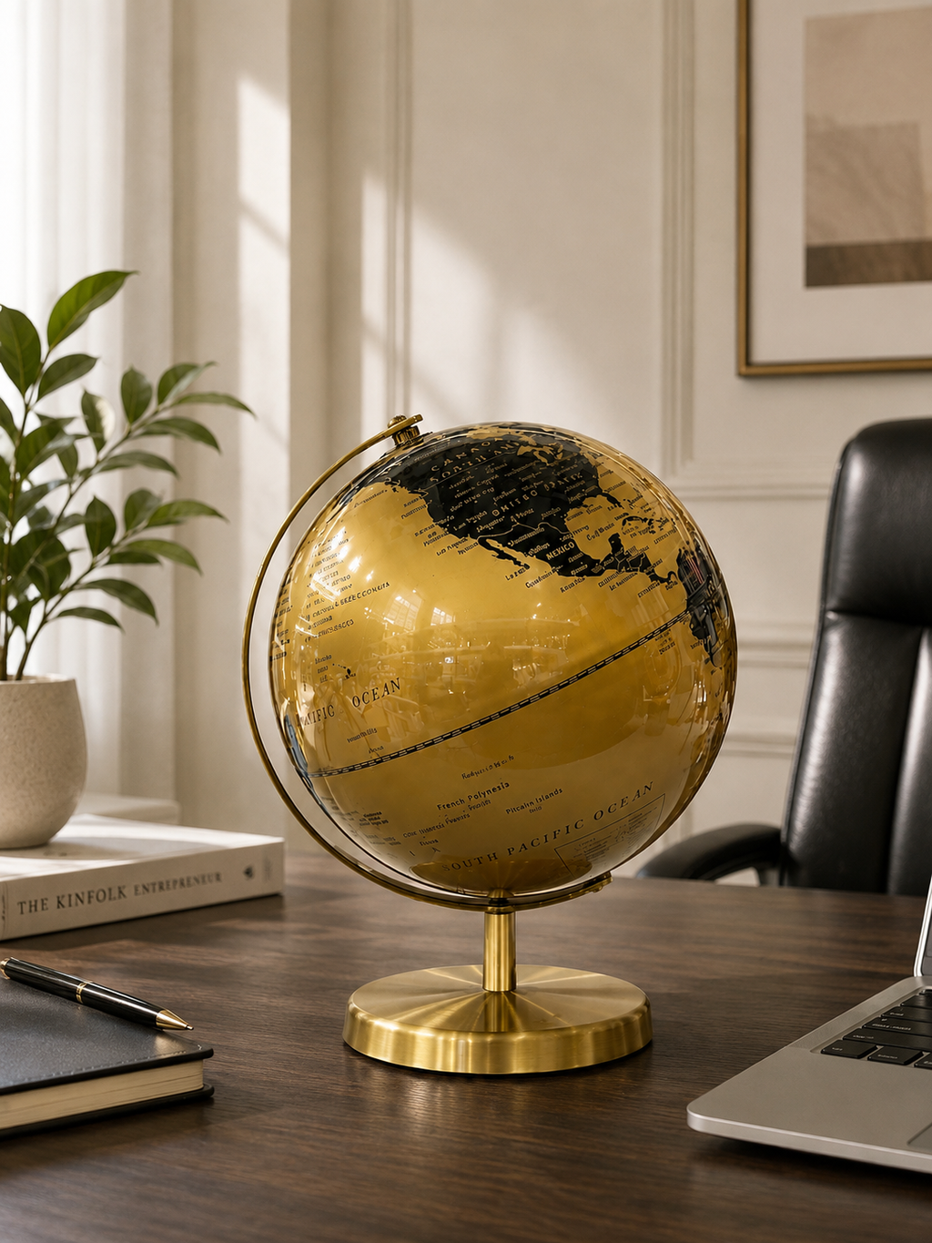 Luxury Gold & Black Rotating World Globe – Premium Tabletop Decorative Globe