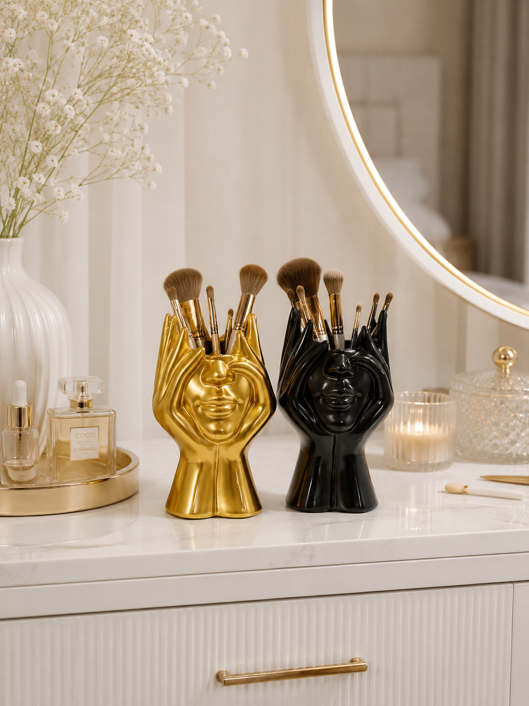 Modern Face Makeup Brush Holder | Decorative Resin Cosmetic Organizer