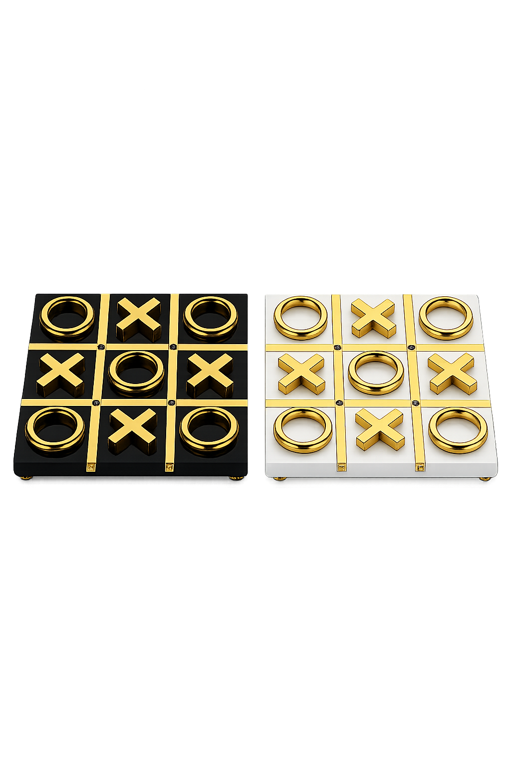 Luxury Tic Tac Toe Decorative Game Set | Modern Coffee Table Décor | Black & White with Gold Finish