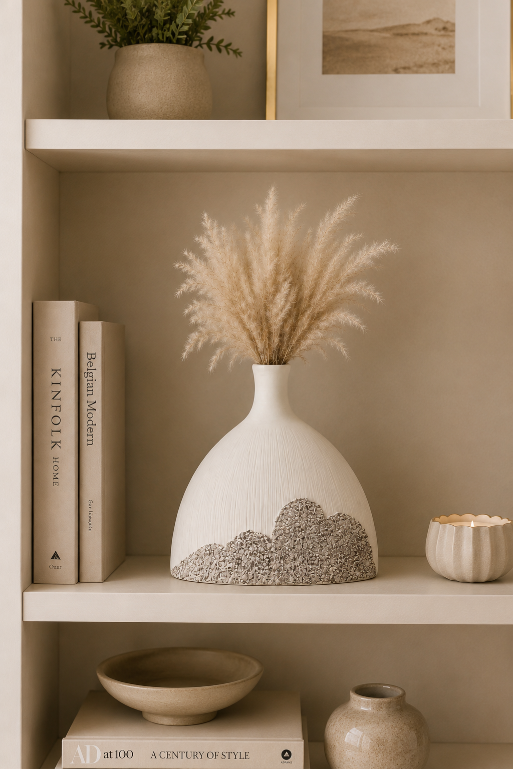 Modern Textured Decorative Flower Vase – White Artistic Home Decor Accent | Minimalist Tabletop Vase