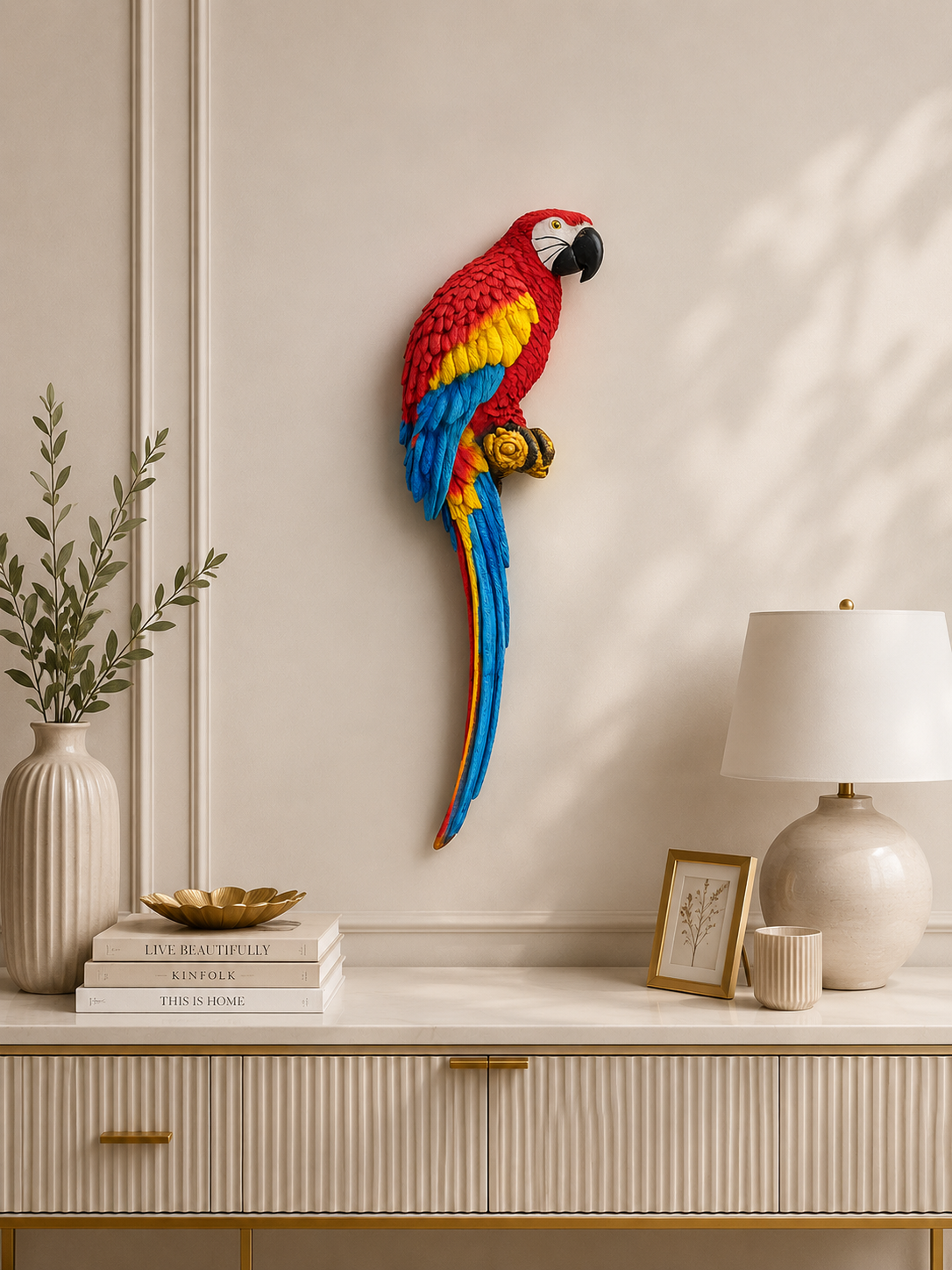 Colorful Macaw Parrot Wall Sculpture – Hand-Painted Resin Wall Décor for Living Room & Office