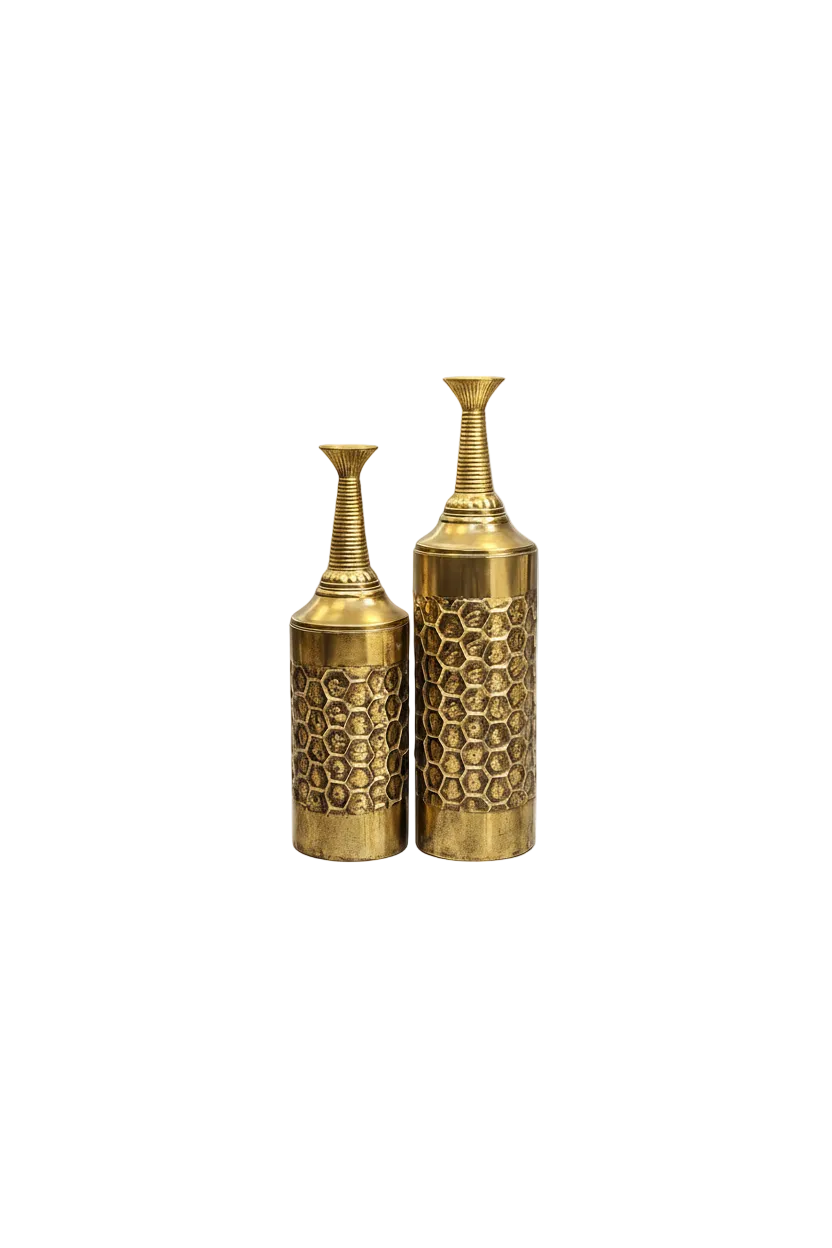 Luxury Honeycomb Metal Floor Vase – Antique Gold Decorative Vase