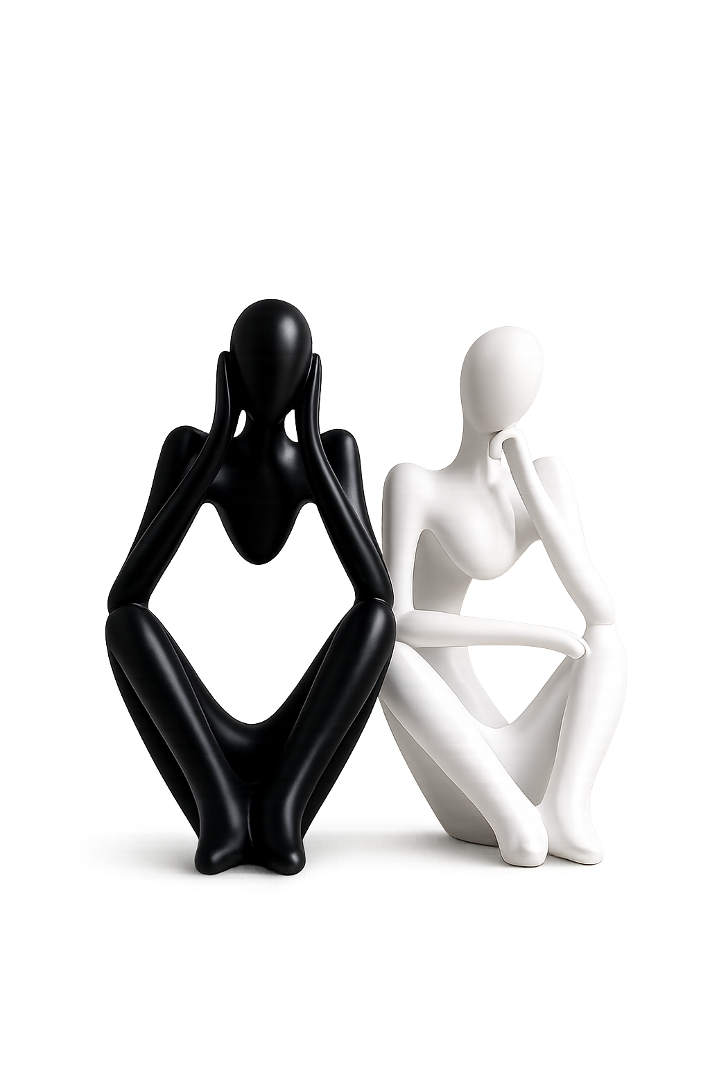 Abstract Thinker Couple Sculpture Set | Modern Black & White Resin Home Decor Figurines