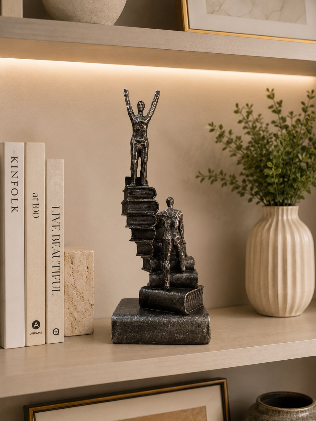 Success Ladder Thinker Sculpture | Modern Abstract Book Stack Resin Showpiece | Inspirational Home & Office Décor