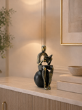 Abstract Reading Man Sculpture | Modern Decorative Figurine | Black & Antique Gold
