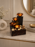 Luxury 4-Tier Cascading Tabletop Water Fountain – Amber Bowl & Stone Design