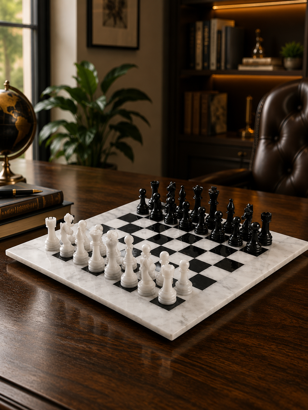 Premium Marble Chess Set – Luxury Black & White Marble Chess Board
