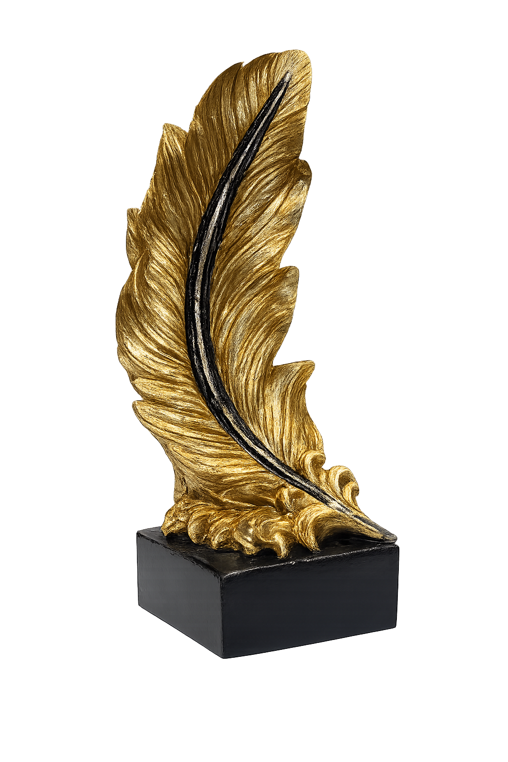 Luxury Gold Feather Sculpture | Modern Resin Tabletop Decorative Accent