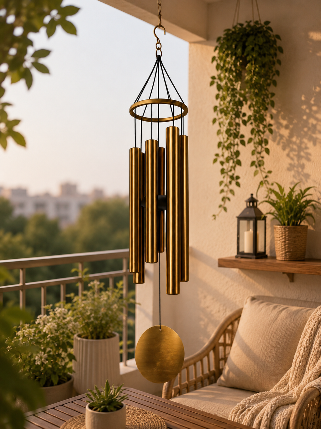 Natural Melody Premium Metal Wind Chime | Gold Indoor/Outdoor Hanging Wind Chimes | Balcony & Garden Decor