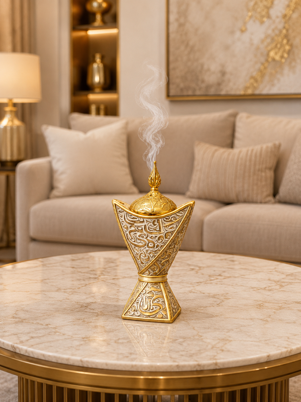 Luxury Arabic Dallah Style Bakhoor Burner | Gold & White Decorative Incense Burner | Islamic Home Décor