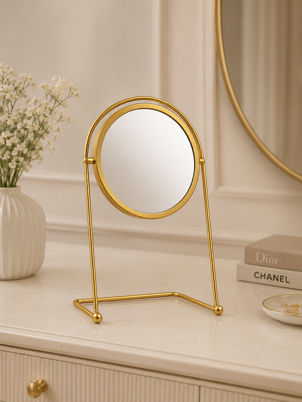 Premium Gold Tabletop Vanity Mirror | Modern Metal Makeup Mirror