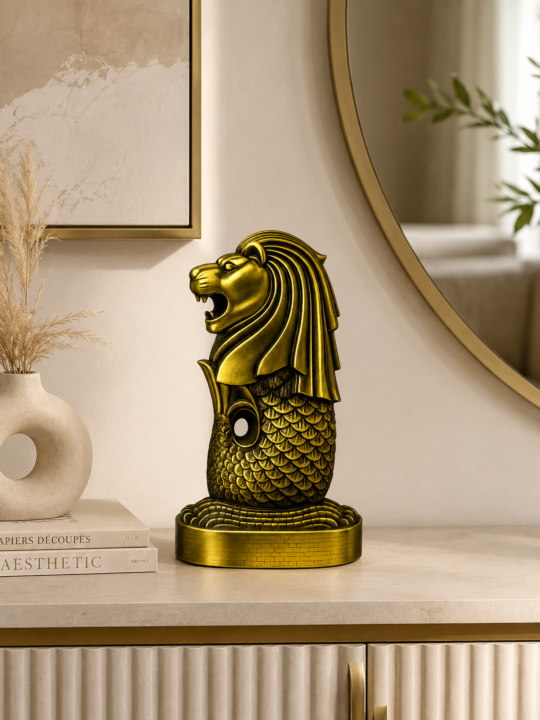 Merlion Statue Decorative Showpiece | Premium Metal Singapore Landmark Home Décor