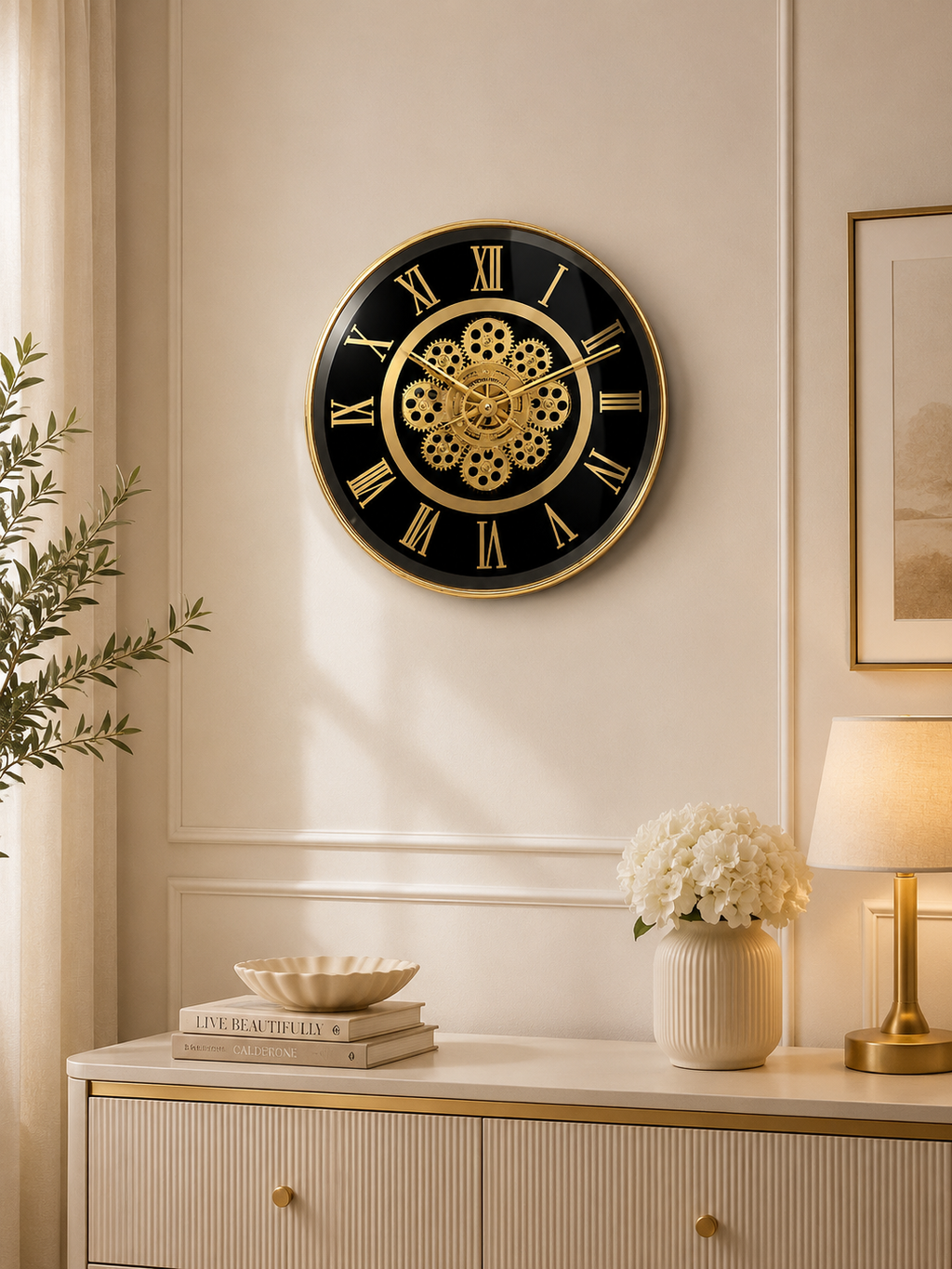Luxury Black & Gold Roman Wall Clock | Modern Gear Design Decorative Wall Clock | Silent Premium Home Décor