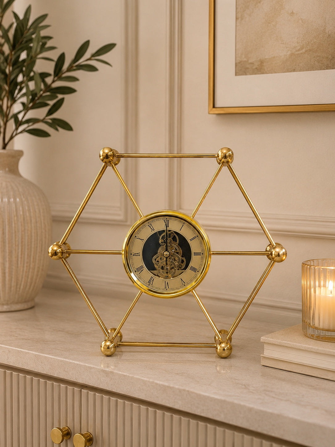 Luxury Geometric Metal Table Clock – Modern Gold Decorative Desk & Shelf Clock