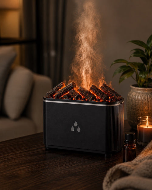 3D Flame Fireplace Aroma Diffuser & Cool Mist Humidifier with LED Flame Effect | Ultrasonic Essential Oil Diffuser