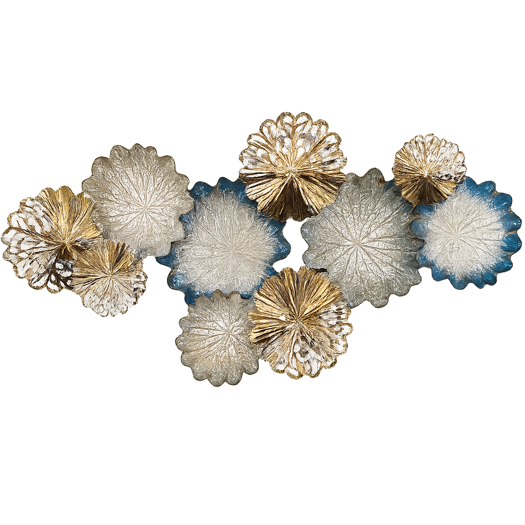 Luxury Gold & Blue Metal Wall Art | Modern Floral Wall Décor for Living Room & Bedroom
