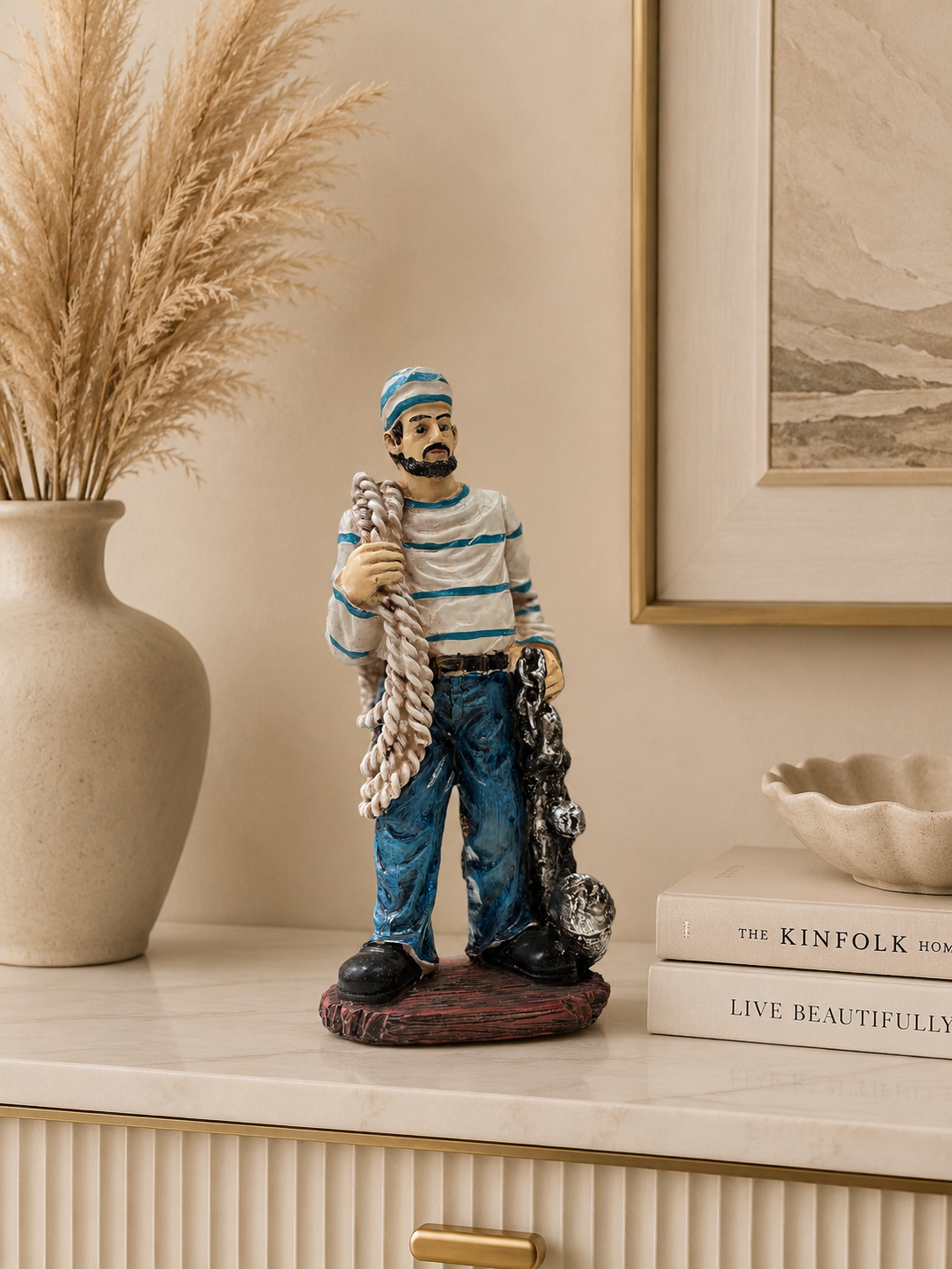 Fisherman Figurine Set – Nautical Resin Home Decor Statue